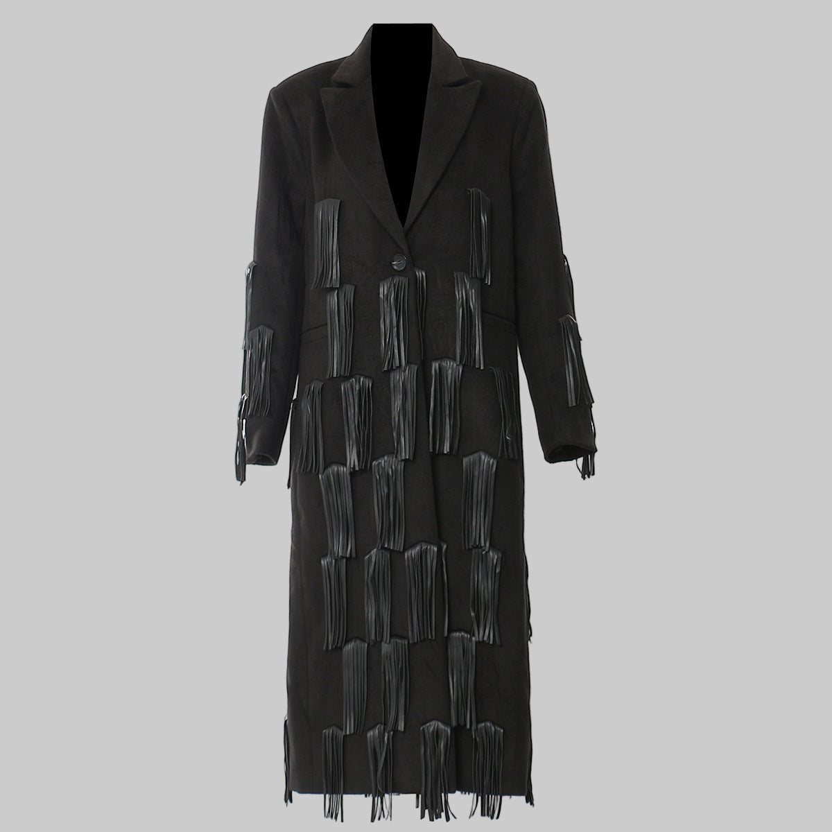 Personalized Faux Leather Tassel Embellished Mid Length Coat Windbreaker Woolen Coat