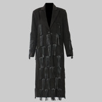 Personalized Faux Leather Tassel Embellished Mid Length Coat Windbreaker Woolen Coat