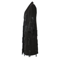 Personalized Faux Leather Tassel Embellished Mid Length Coat Windbreaker Woolen Coat