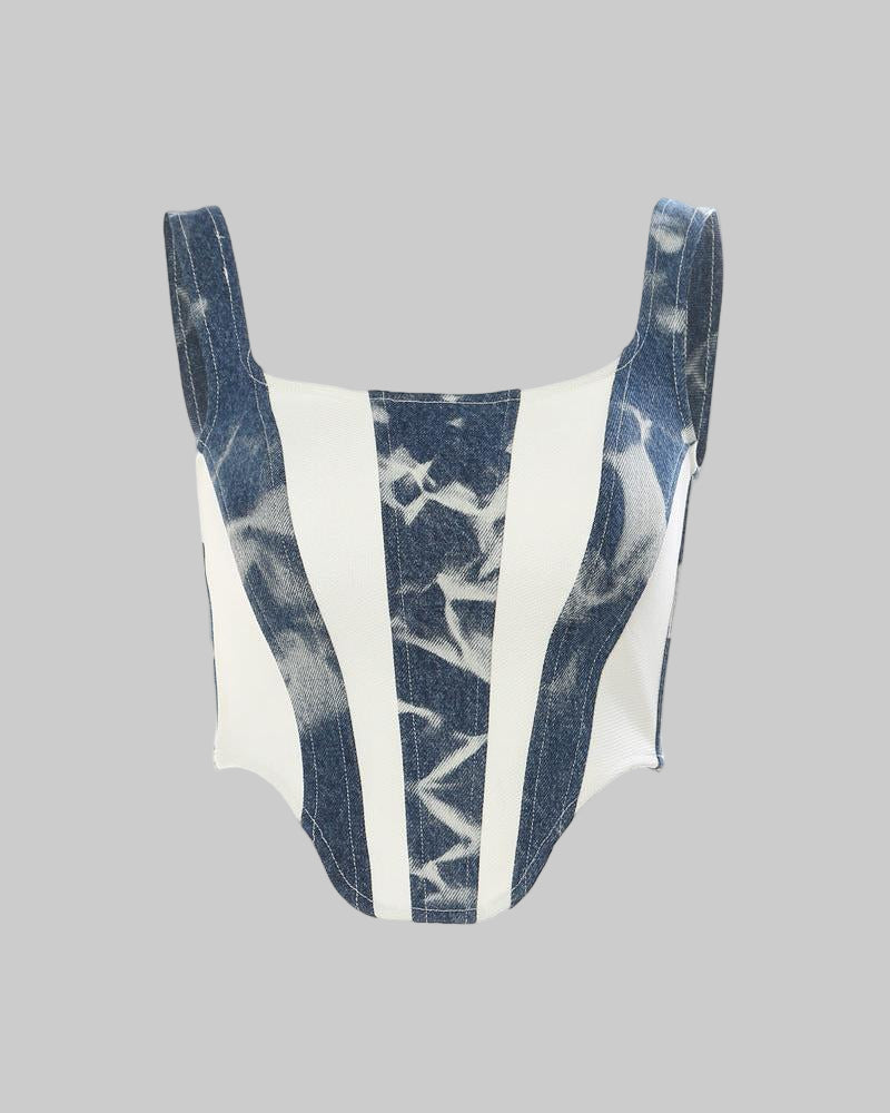 Stitching Contrast Color Washed Denim Slim Top Vest Camisole Women