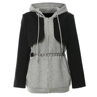 Splicing Contrast Colors False Two Piece Chain Can Be Cinched Hoodie Sweater Dress