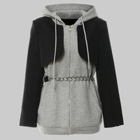 Splicing Contrast Colors False Two Piece Chain Can Be Cinched Hoodie Sweater Dress