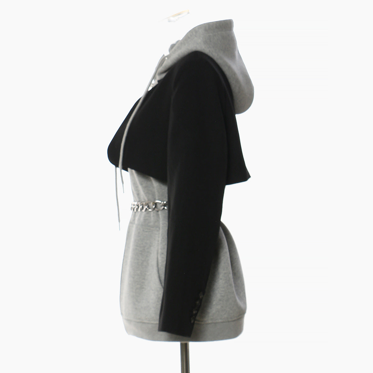 Splicing Contrast Colors False Two Piece Chain Can Be Cinched Hoodie Sweater Dress