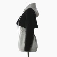 Splicing Contrast Colors False Two Piece Chain Can Be Cinched Hoodie Sweater Dress