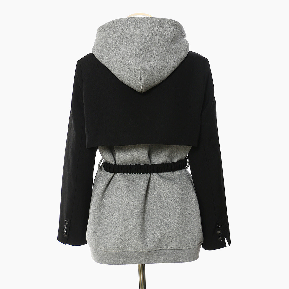 Splicing Contrast Colors False Two Piece Chain Can Be Cinched Hoodie Sweater Dress