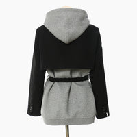 Splicing Contrast Colors False Two Piece Chain Can Be Cinched Hoodie Sweater Dress
