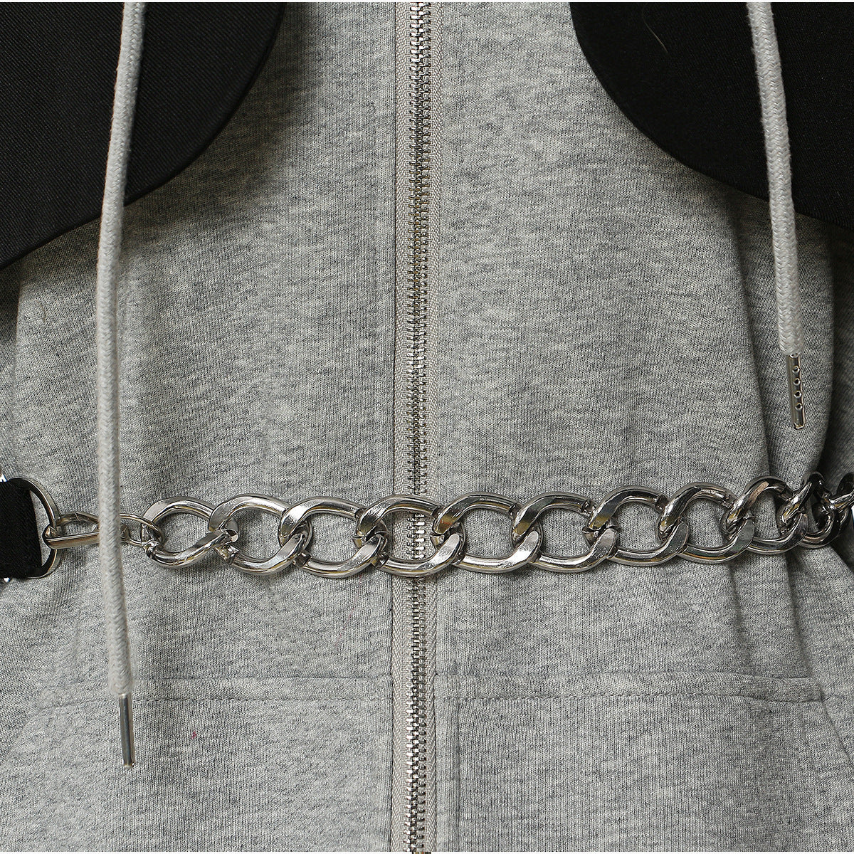 Splicing Contrast Colors False Two Piece Chain Can Be Cinched Hoodie Sweater Dress