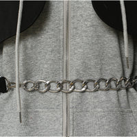 Splicing Contrast Colors False Two Piece Chain Can Be Cinched Hoodie Sweater Dress