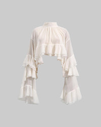 Elegant Mesh Long Sleeve Top – Wooden Ear Detail for Women - Modestly Vogue