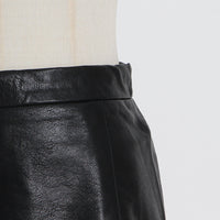 Mid Length Pleated Leather Skirt Spring High Waist Stitching Mesh Skirt Women