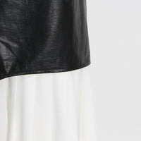 Mid Length Pleated Leather Skirt Spring High Waist Stitching Mesh Skirt Women