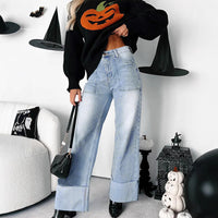 High-Waist Vintage Washed Straight-Leg Denim Pants