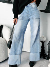High-Waist Vintage Washed Straight-Leg Denim Pants