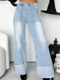 High-Waist Vintage Washed Straight-Leg Denim Pants