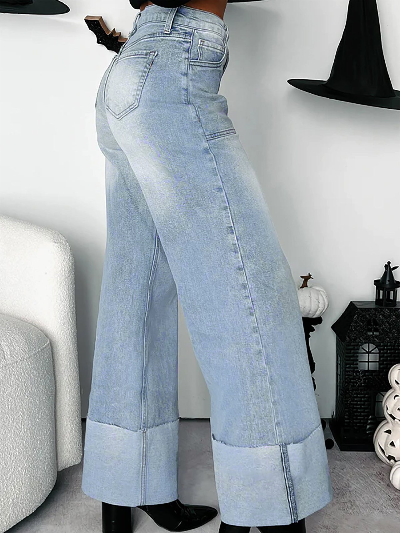 High-Waist Vintage Washed Straight-Leg Denim Pants
