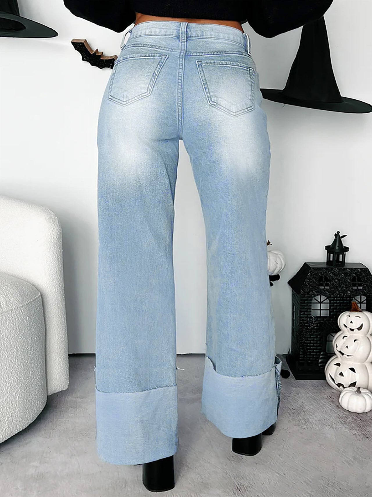 High-Waist Vintage Washed Straight-Leg Denim Pants