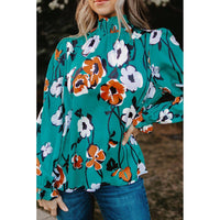 Tops Blouses Women – Blouses | Green Mock Neck Top Floral Print Long Sleeve Silk Blouse - Modestly Vogue