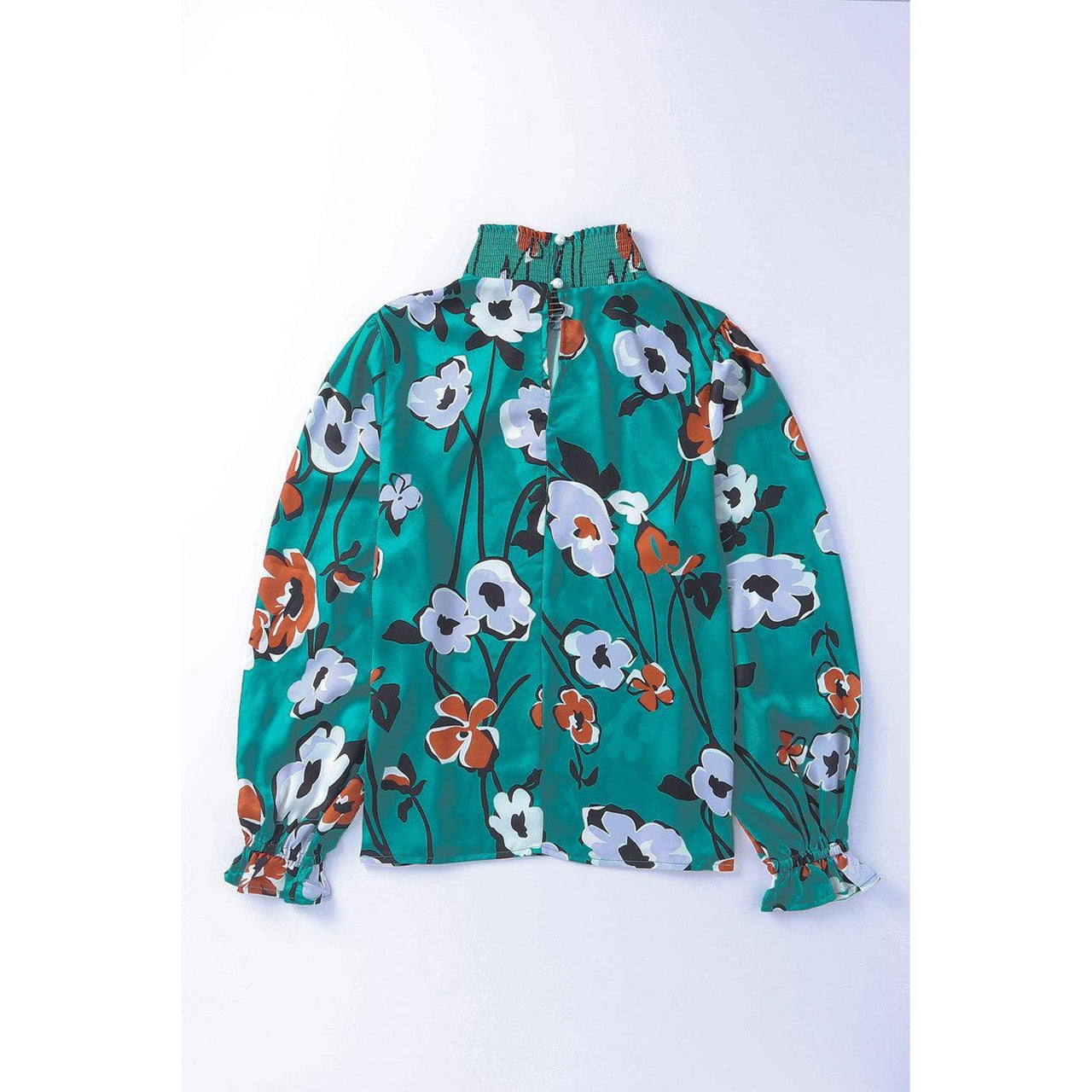 Tops Blouses Women – Blouses | Green Mock Neck Top Floral Print Long Sleeve Silk Blouse - Modestly Vogue