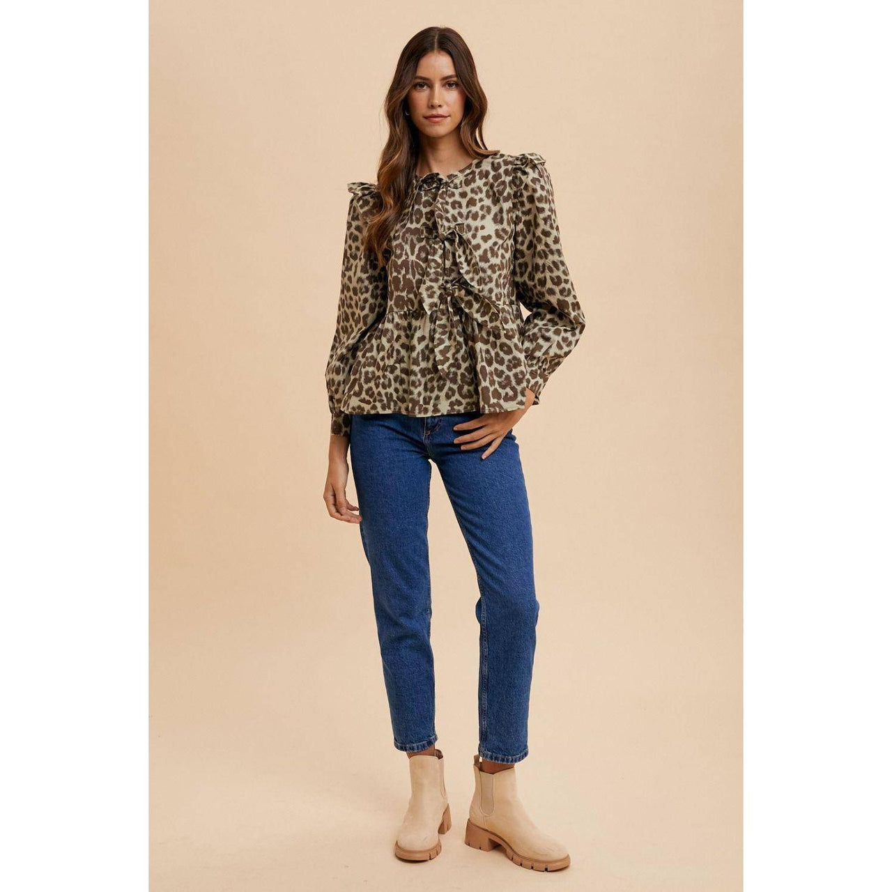 Stylish Tops & Blouses for Women – Trendy & Elegant Blouses for Every Occasion | Modestly Vogue Annie Wear Tied Leopard Round Neck Peplum Blouse - Modestly Vogue