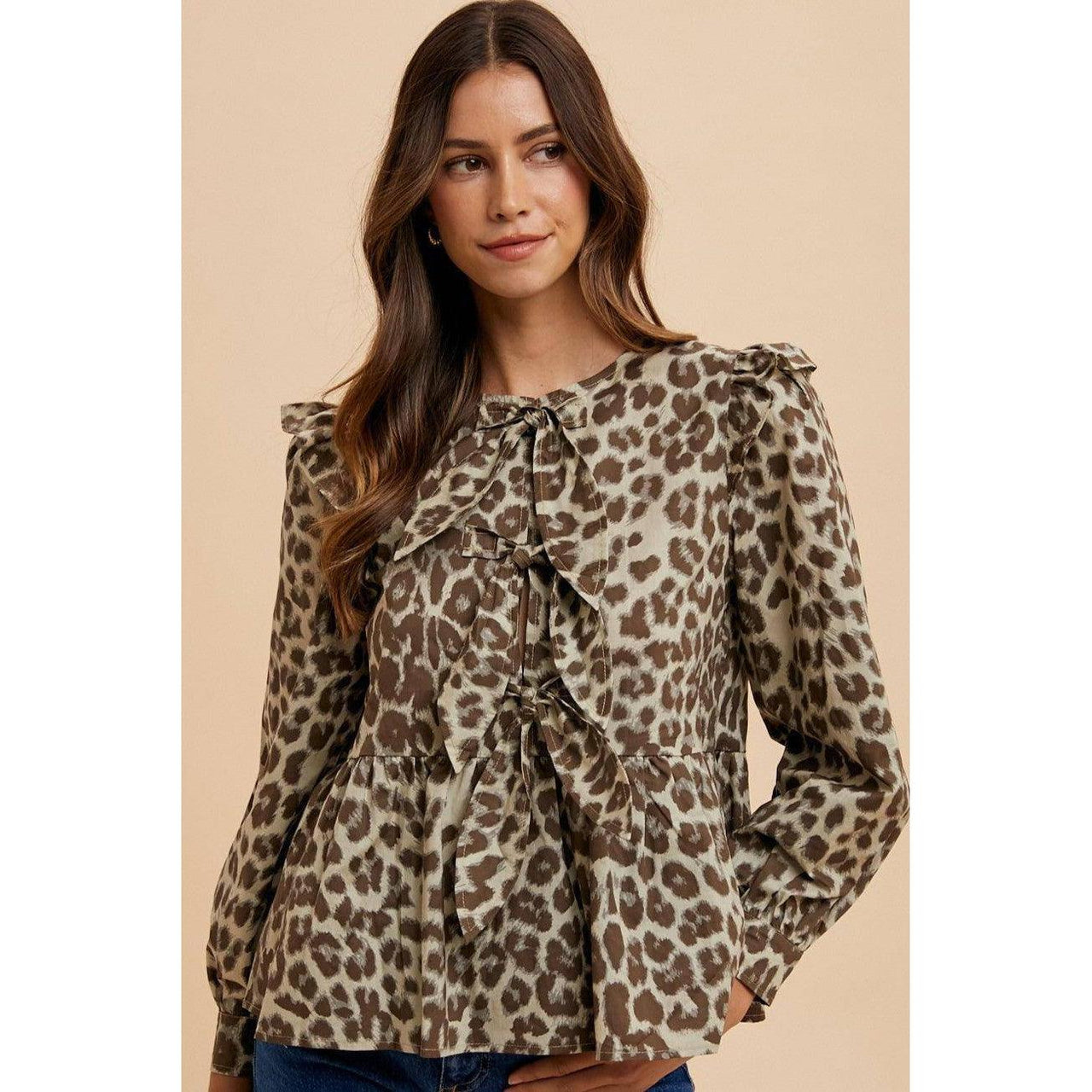 Stylish Tops & Blouses for Women – Trendy & Elegant Blouses for Every Occasion | Modestly Vogue Annie Wear Tied Leopard Round Neck Peplum Blouse - Modestly Vogue
