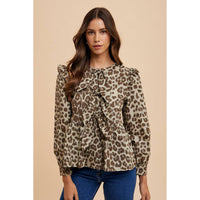 Stylish Tops & Blouses for Women – Trendy & Elegant Blouses for Every Occasion | Modestly Vogue Annie Wear Tied Leopard Round Neck Peplum Blouse - Modestly Vogue