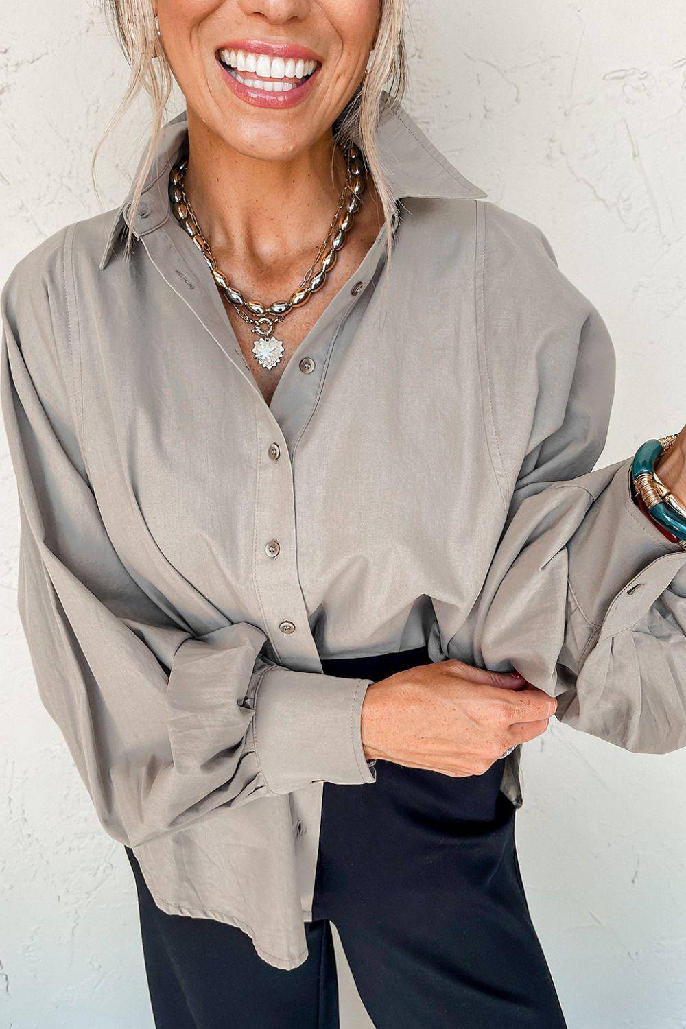 Button Down Collared Shirt – Classic Long Sleeve Blouse Women - Modestly Vogue