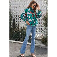 Tops Blouses Women – Blouses | Green Mock Neck Top Floral Print Long Sleeve Silk Blouse - Modestly Vogue