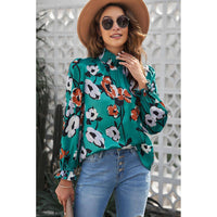 Tops Blouses Women – Blouses | Green Mock Neck Top Floral Print Long Sleeve Silk Blouse - Modestly Vogue