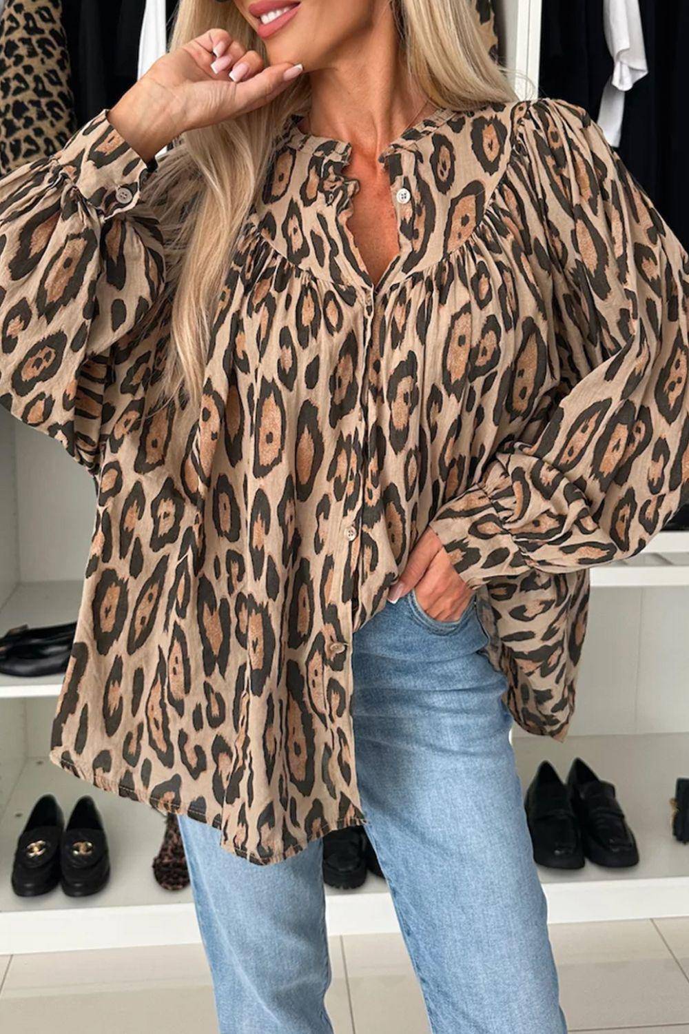 Stylish Tops & Blouses for Women – Trendy & Elegant Blouses for Every Occasion | Modestly Vogue Leopard Print Button Down Long Sleeve Shirt - Modestly Vogue