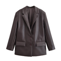 Leather Blazer Women Early Autumn Coat Retro Loose Casual Elegant Top