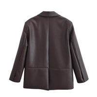 Leather Blazer Women Early Autumn Coat Retro Loose Casual Elegant Top