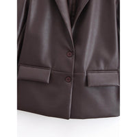 Leather Blazer Women Early Autumn Coat Retro Loose Casual Elegant Top