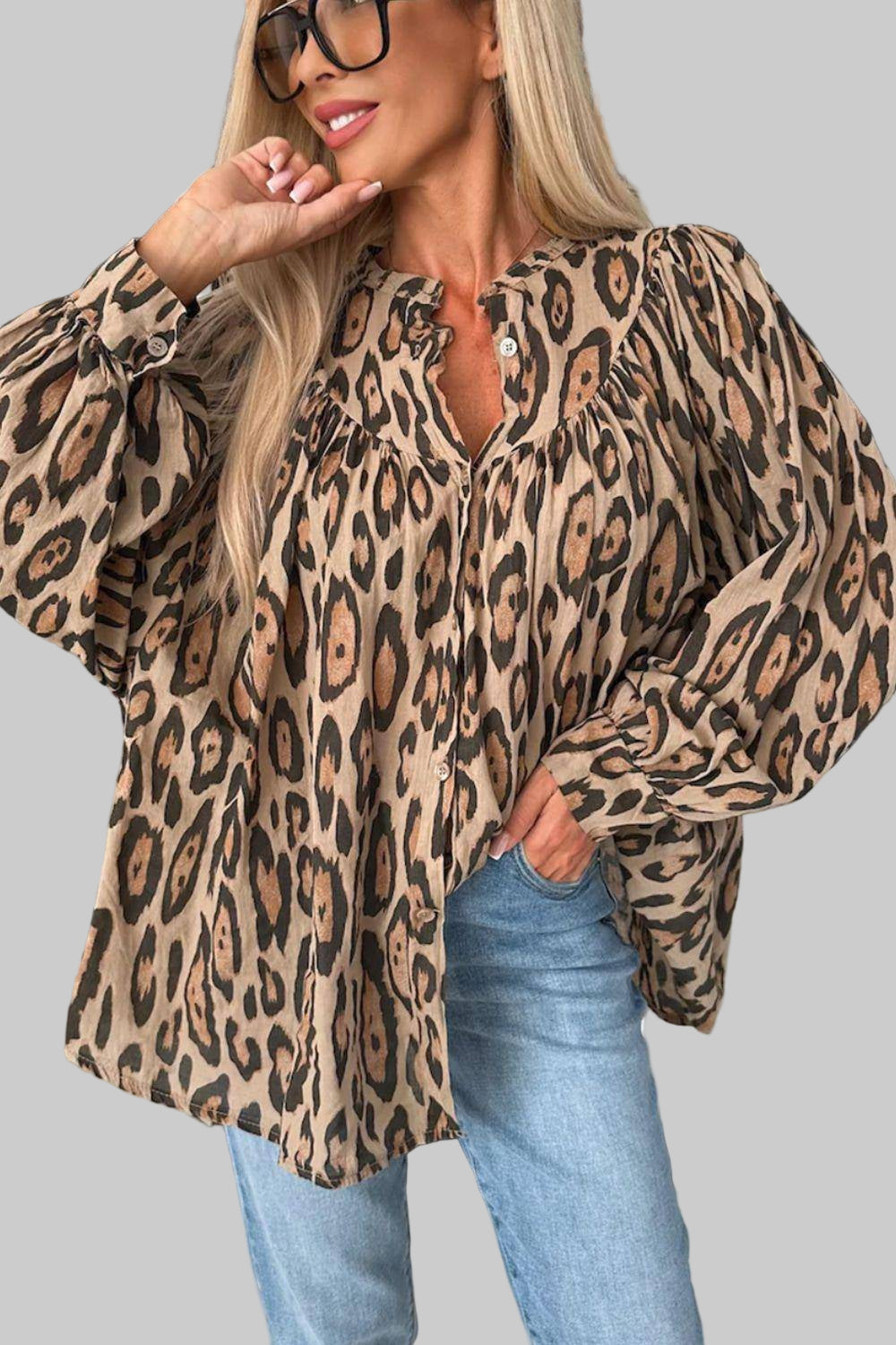 Stylish Tops & Blouses for Women – Trendy & Elegant Blouses for Every Occasion | Modestly Vogue Leopard Print Button Down Long Sleeve Shirt - Modestly Vogue