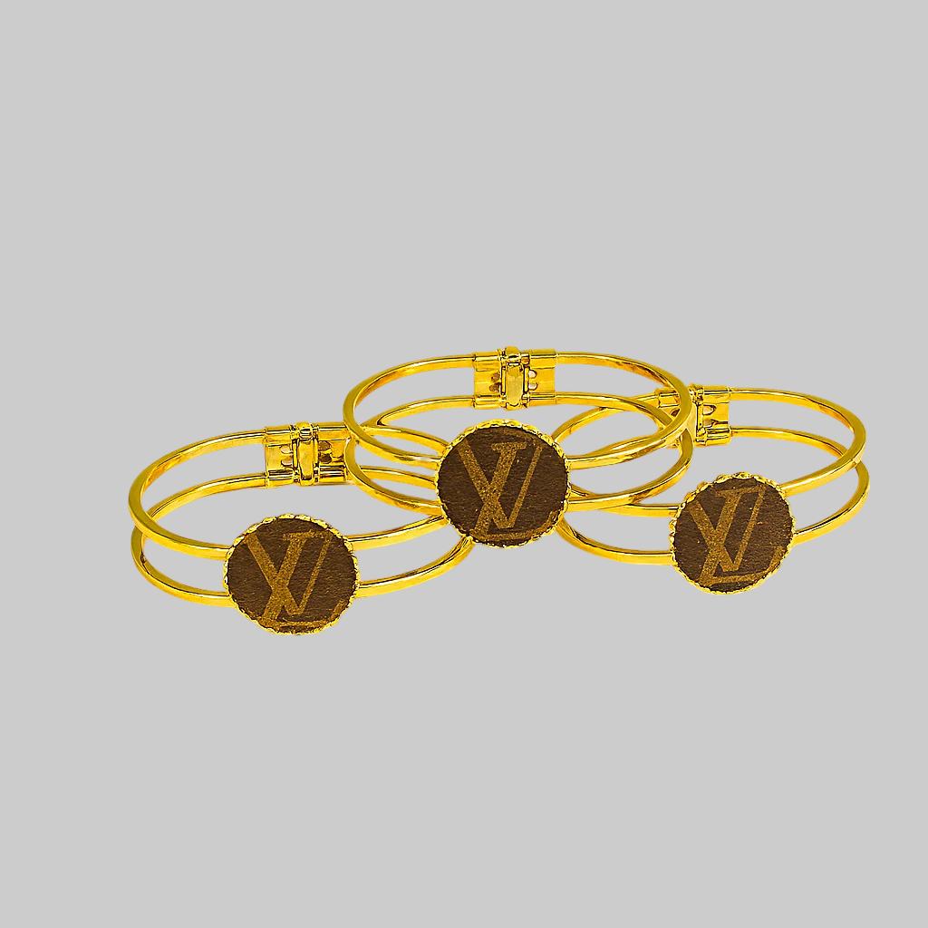 LV Upcycled Gold Bezel Cuff Bracelet – Luxury Eco-Friendly Jewelry - Modestly Vogue