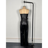 Earthtone Faux Leather Tube Top Jumpsuit with Belt – Cinched Waist, Straight Leg Pants
