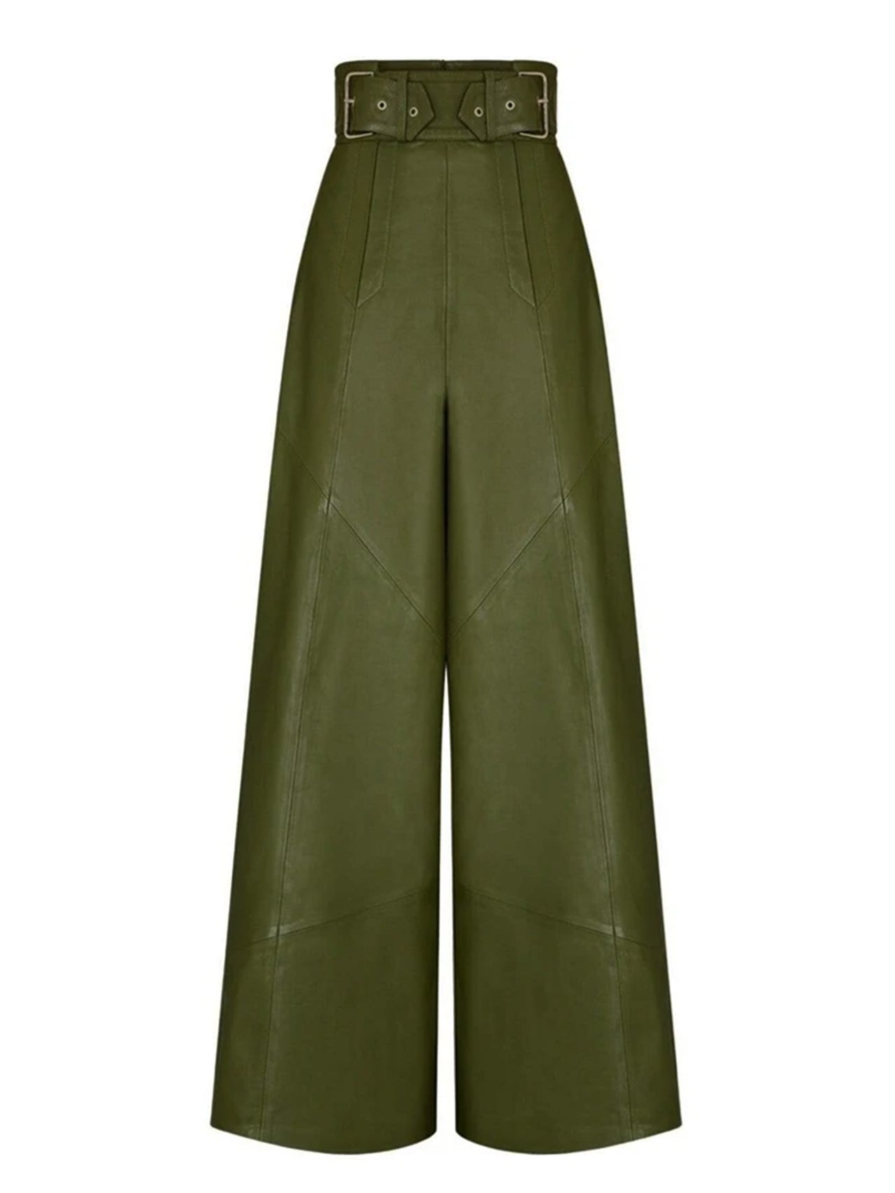 High Waist Faux Leather Bell Bottom Pants – Loose Fit with Pockets