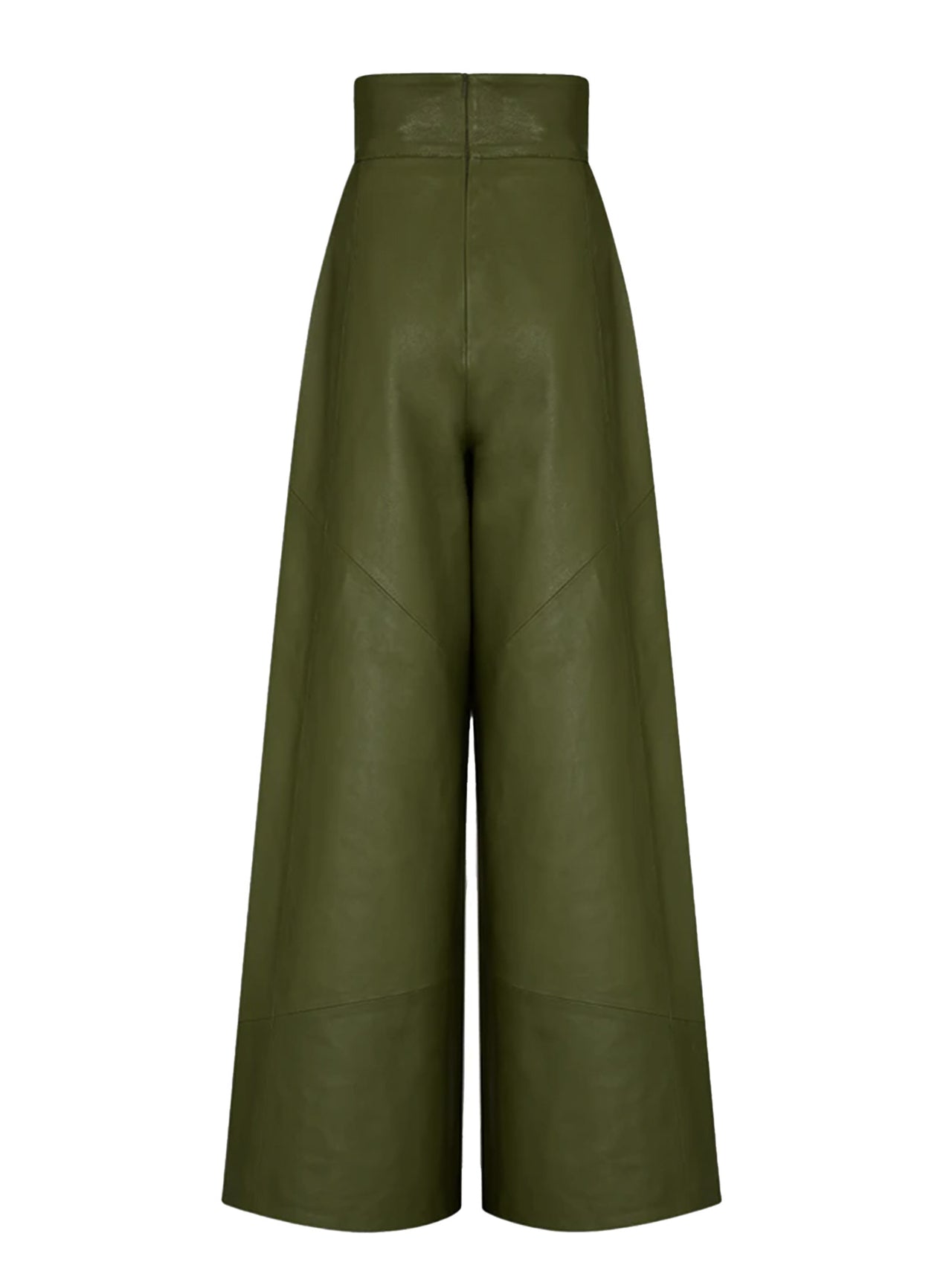 High Waist Faux Leather Bell Bottom Pants – Loose Fit with Pockets