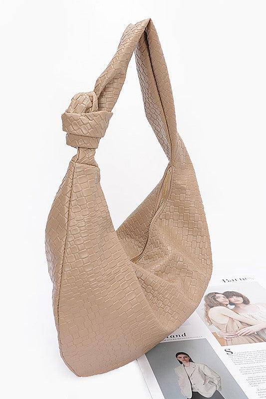 Versatile Handbag | Stylish & Functional Knotted Handle Embossed Faux Leather Shoulder Bag - Modestly Vogue