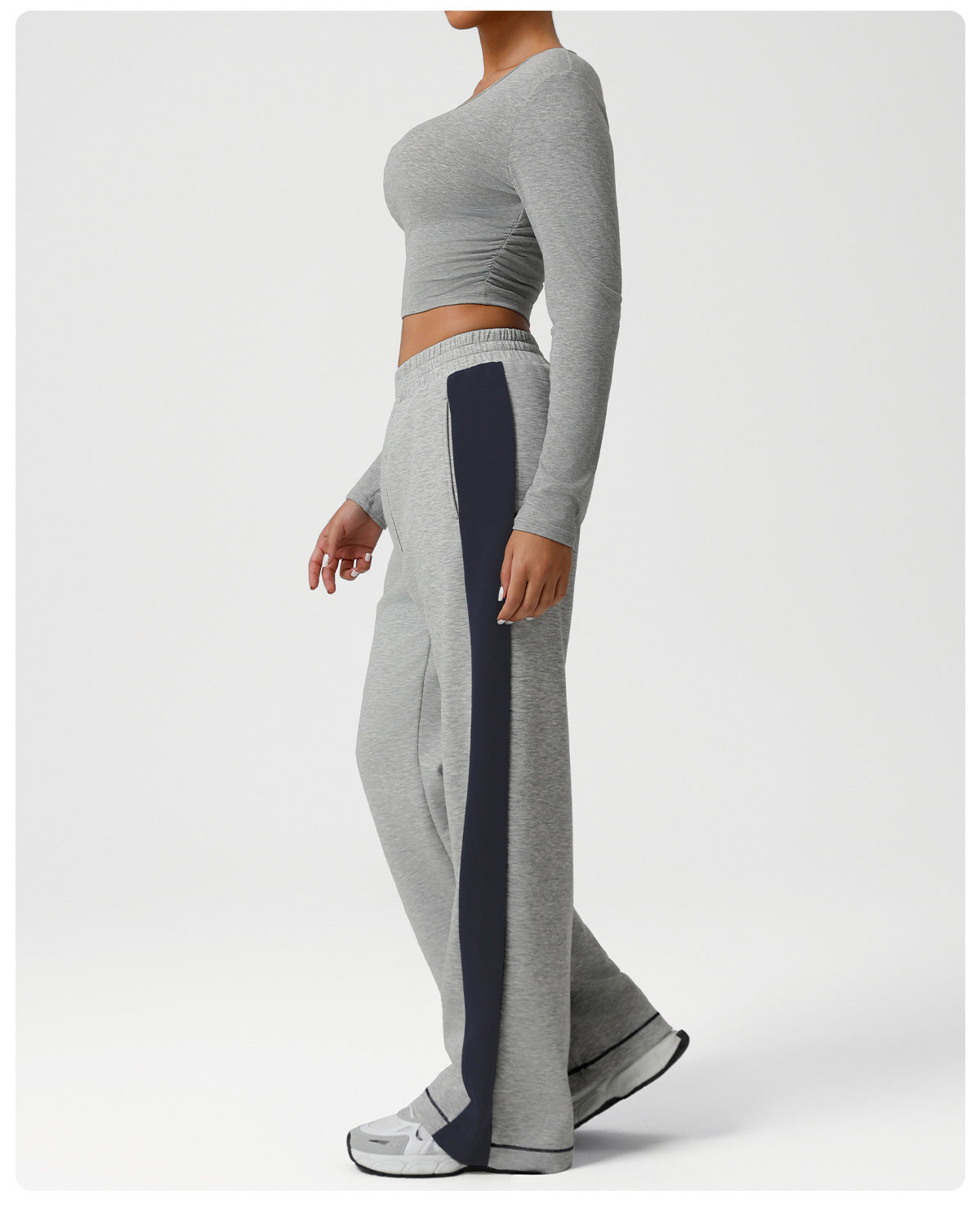 Contrast Color Yoga Sports Wide Leg Pants High Waist Loose Sports Casual Trousers Flab Hiding Slimming Workout Pants