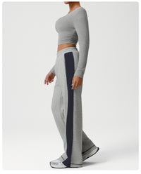 Contrast Color Yoga Sports Wide Leg Pants High Waist Loose Sports Casual Trousers Flab Hiding Slimming Workout Pants