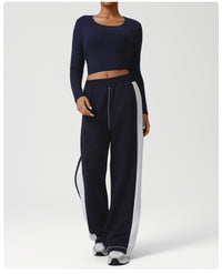 Contrast Color Yoga Sports Wide Leg Pants High Waist Loose Sports Casual Trousers Flab Hiding Slimming Workout Pants