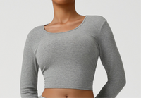 Threaded Short Yoga Clothes Women Cropped Slim Look Running Autumn Sports Long Sleeved T shirt Training Quick Drying Top