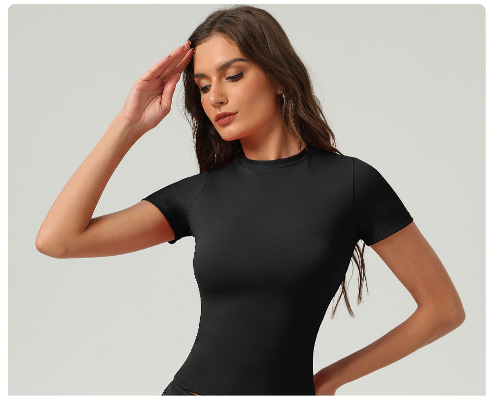 Nude Feel Yoga Crew Neck T shirt Short Sleeves Sports Workout Clothes Top Running Yoga Clothes Top T shirt