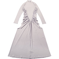 Fall Women Clothing Solid Color High Collar Slim Slimming Pleated Long Sleeve Dress
