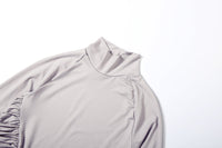 Fall Women Clothing Solid Color High Collar Slim Slimming Pleated Long Sleeve Dress