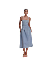 Sexy Women Wear Summer Tube Top Solid Color Sleeveless Denim Sling Dress - Modestly Vogue