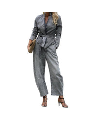 Neutral Women’s Slim Fit Denim Blazer & Pants Two-Piece Set – Casual Street Style