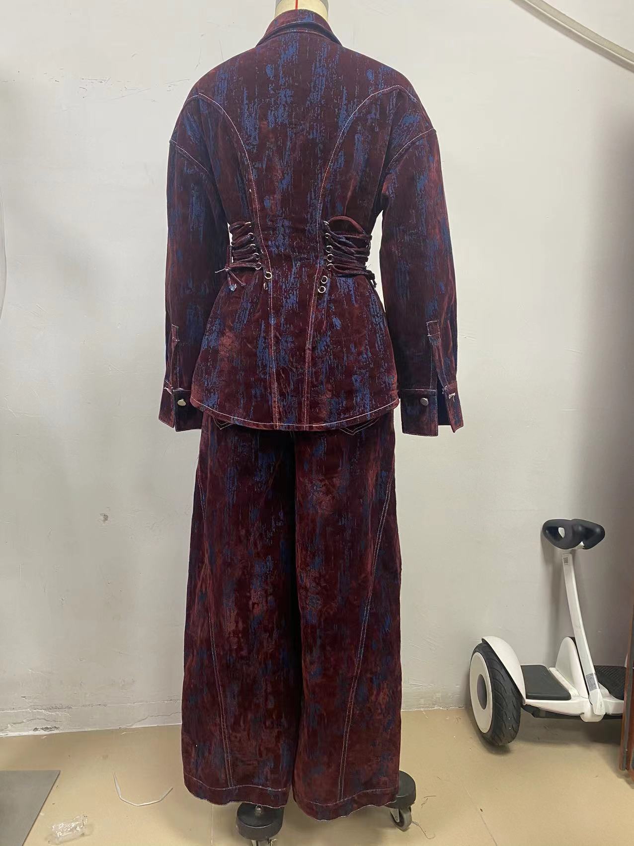 Deep Women's Printed Denim Two-Piece Set – Lace-Up Coat