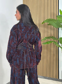 Deep Women's Printed Denim Two-Piece Set – Lace-Up Coat