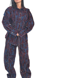 Deep Women's Printed Denim Two-Piece Set – Lace-Up Coat